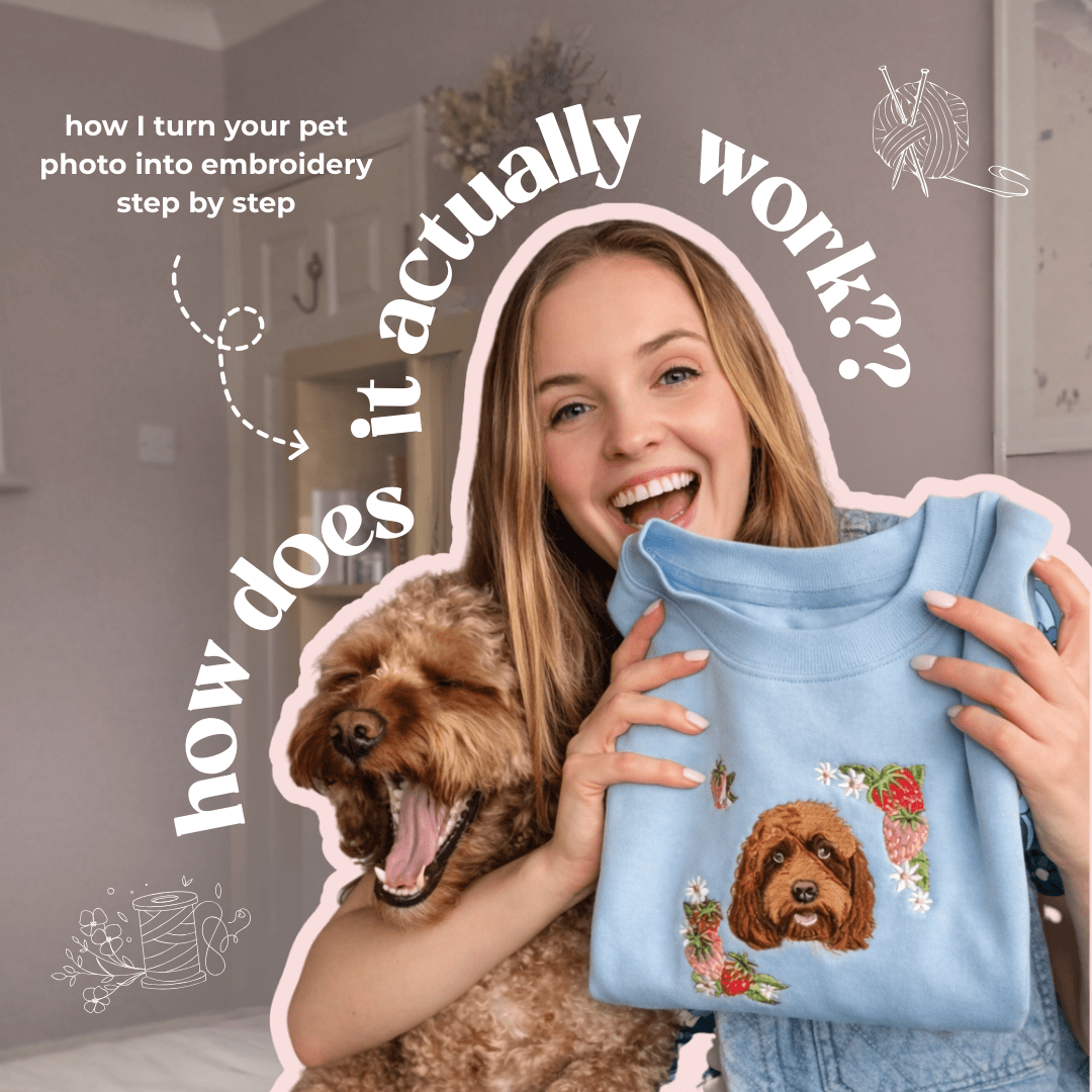 Embroidered Pet Portrait 100% Organic Cotton T-Shirt - Lucy and Lola Shop- Custom embroidered pet t shirt