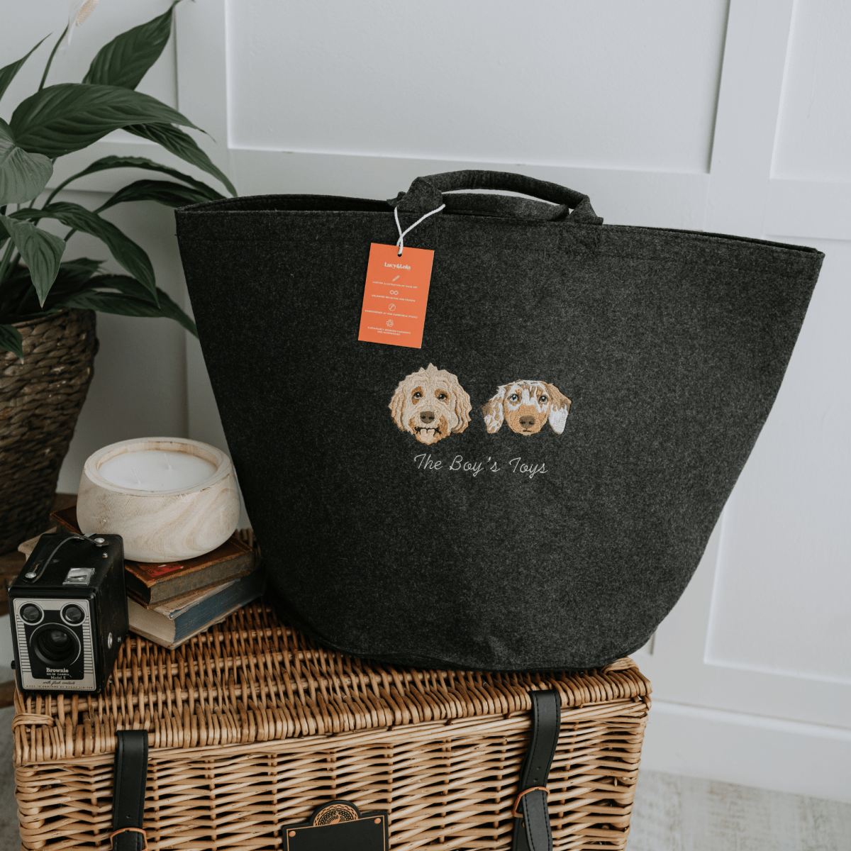 Embroidered Pet Portrait Felt Toy Basket - Lucy and Lola Shop