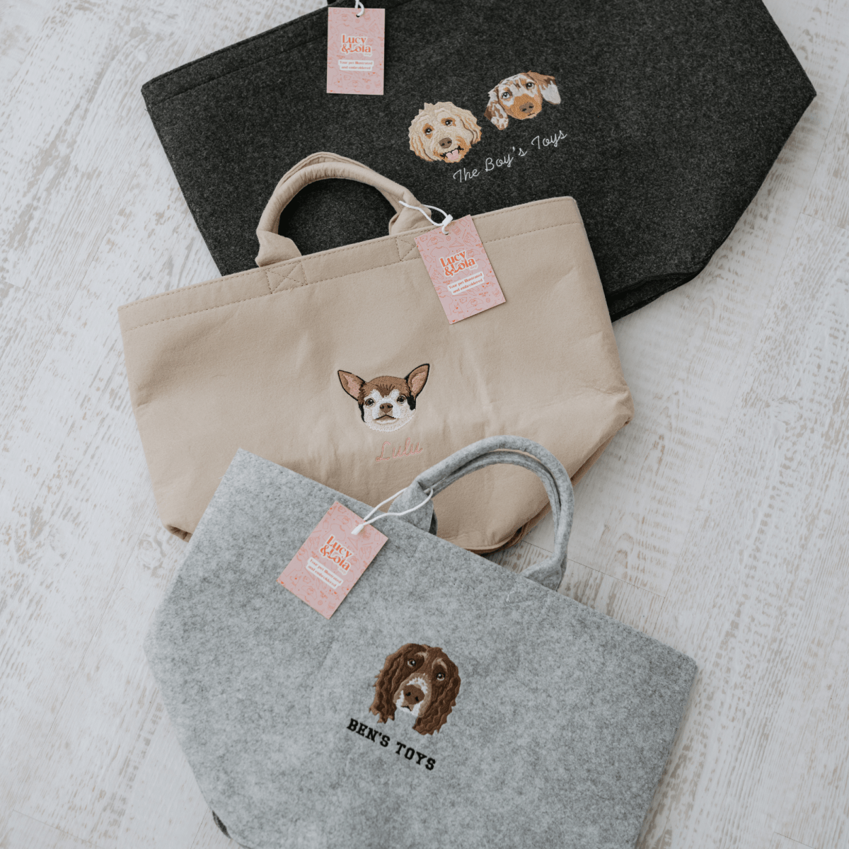 Embroidered Pet Portrait Felt Toy Basket - Lucy and Lola Shop