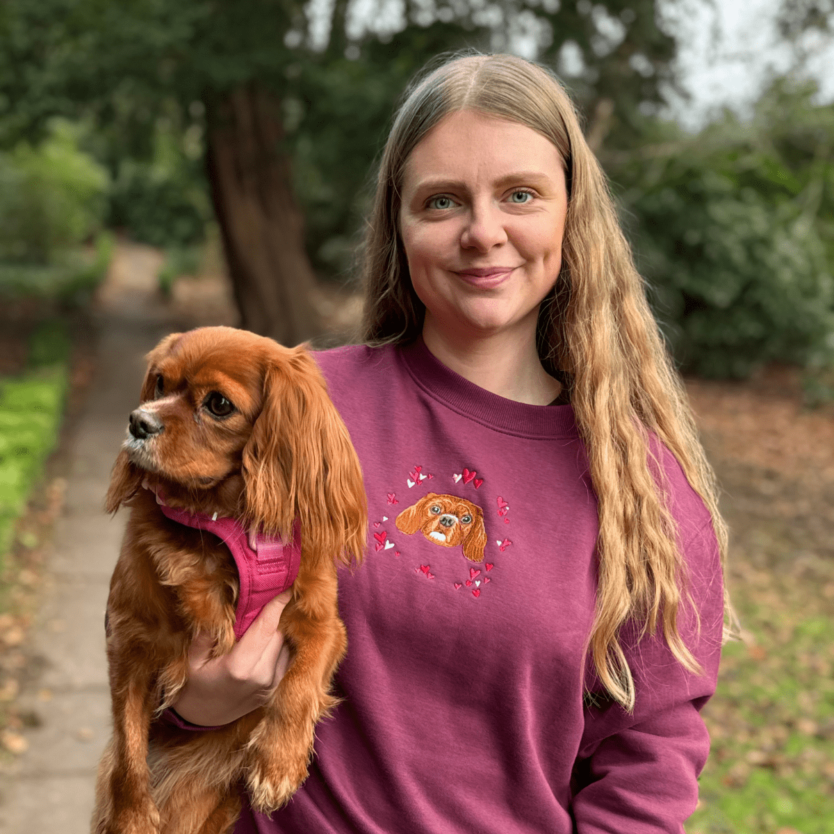 Embroidered Pet Portrait Hearts Organic Sweatshirt - Lucy and Lola Shop