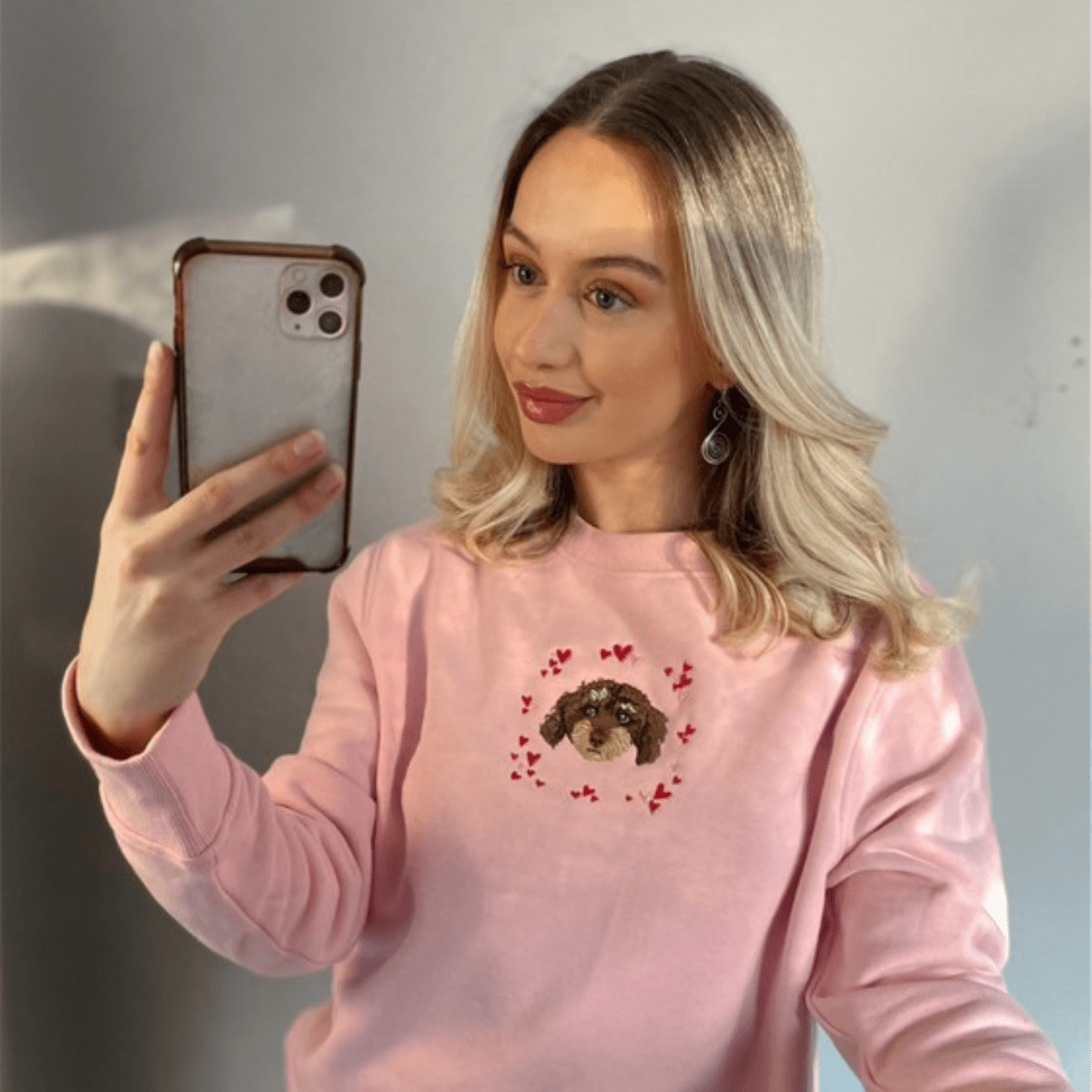 Embroidered Pet Portrait Hearts Organic Sweatshirt - Lucy and Lola Shop