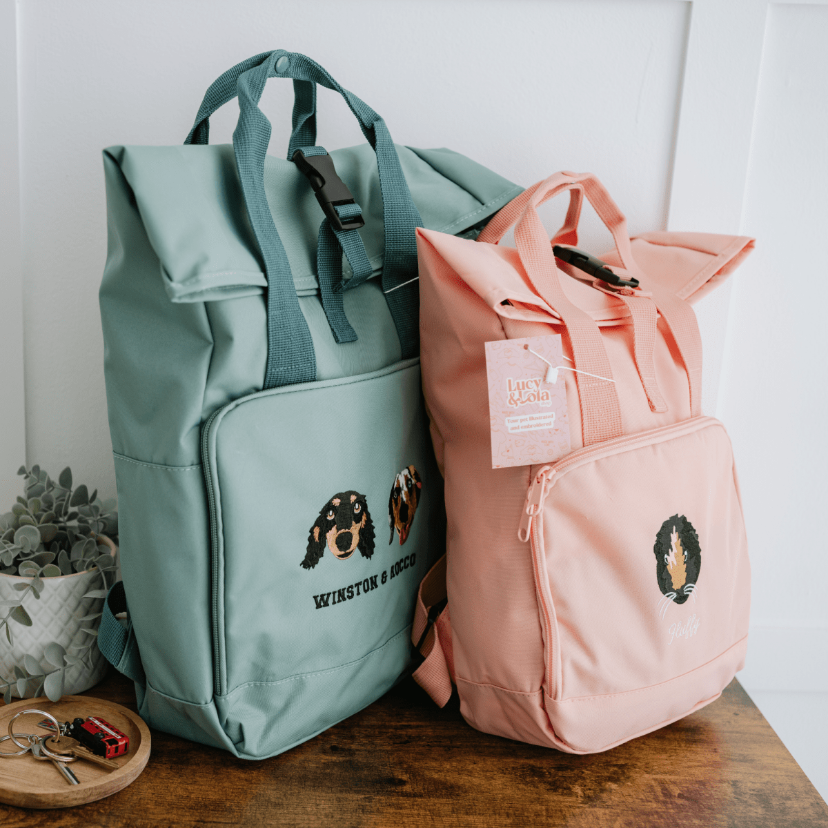 Embroidered Pet Portrait Mini Rolltop Recycled Backpack - Lucy and Lola Shop