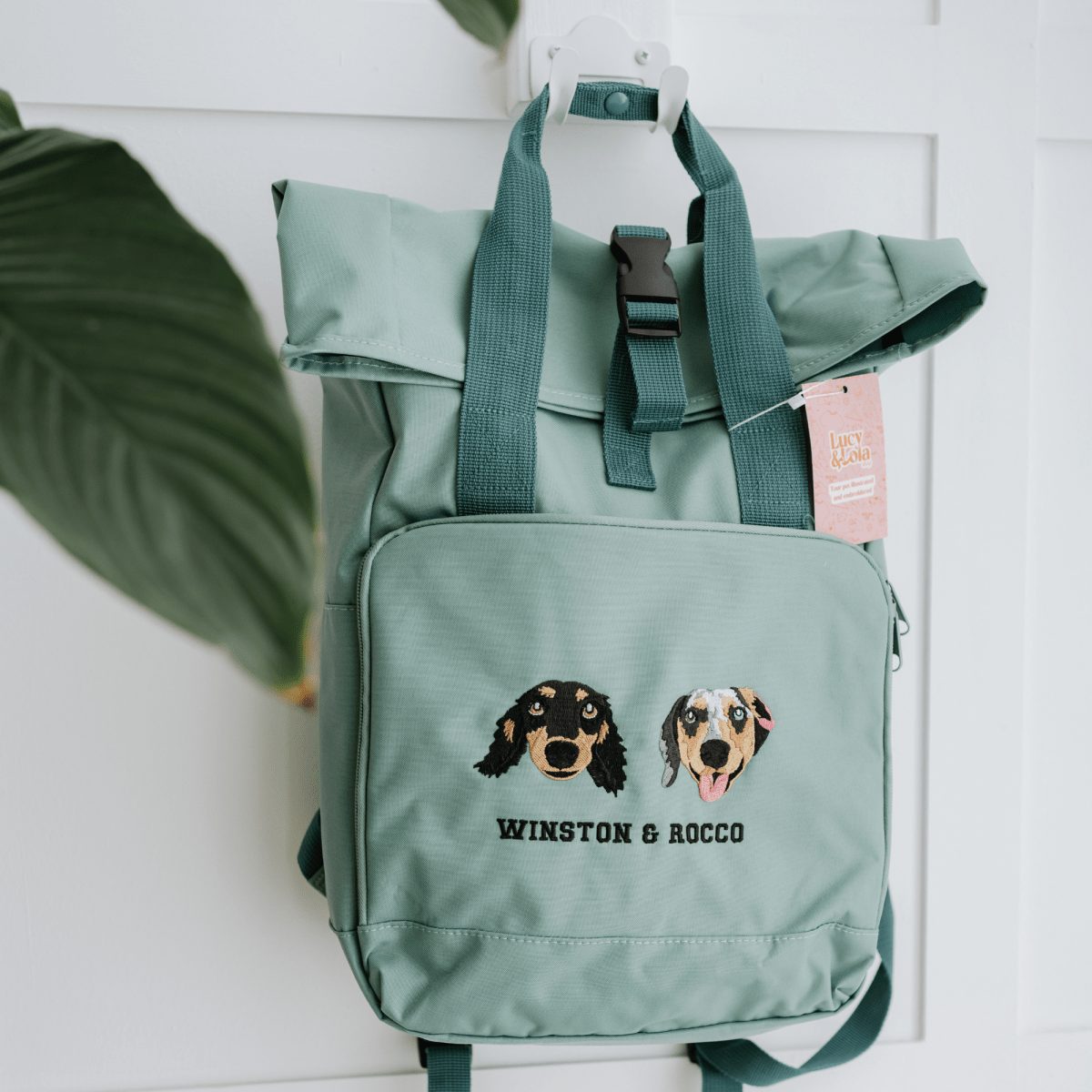 Embroidered Pet Portrait Mini Rolltop Recycled Backpack - Lucy and Lola Shop