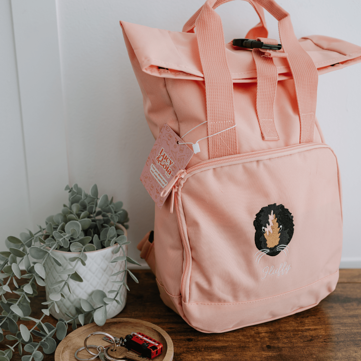 Embroidered Pet Portrait Mini Rolltop Recycled Backpack - Lucy and Lola Shop
