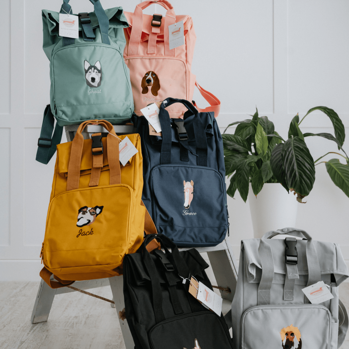 Embroidered Pet Portrait Mini Rolltop Recycled Backpack - Lucy and Lola Shop