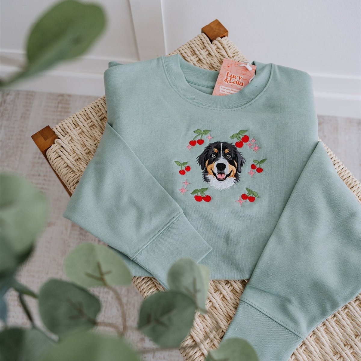 Embroidered Pet Portrait Organic Cherry Sweatshirt - Lucy and Lola Shop