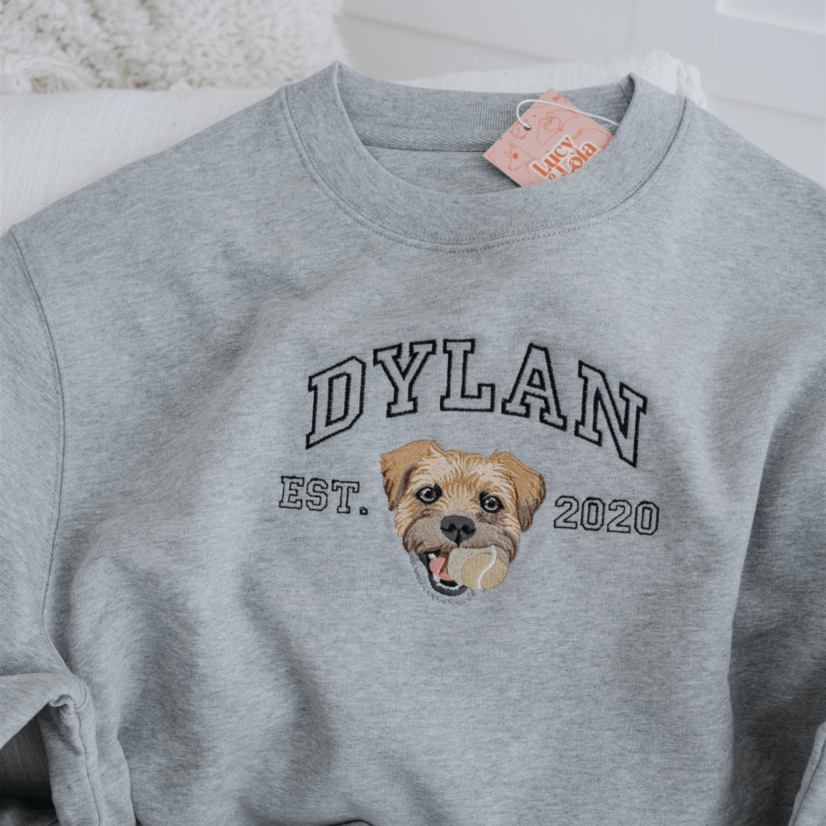 Embroidered Pet Portrait Organic College Sweatshirt - Lucy and Lola Shop