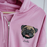 Embroidered Pet Portrait Organic Crop Zip up Hoodie Sweatshirt - Lucy and Lola Shop