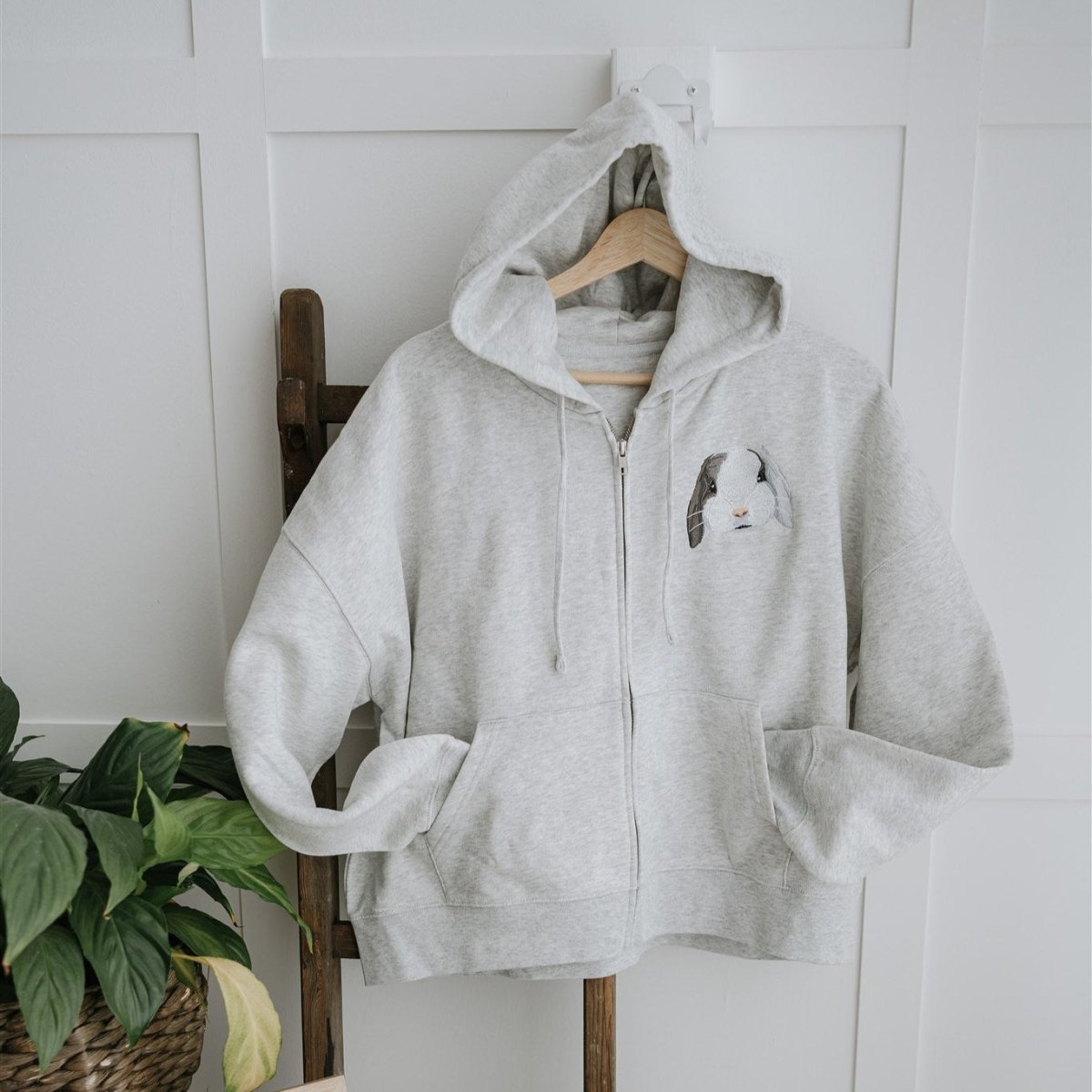 Embroidered Pet Portrait Organic Crop Zip up Hoodie Sweatshirt - Lucy and Lola Shop