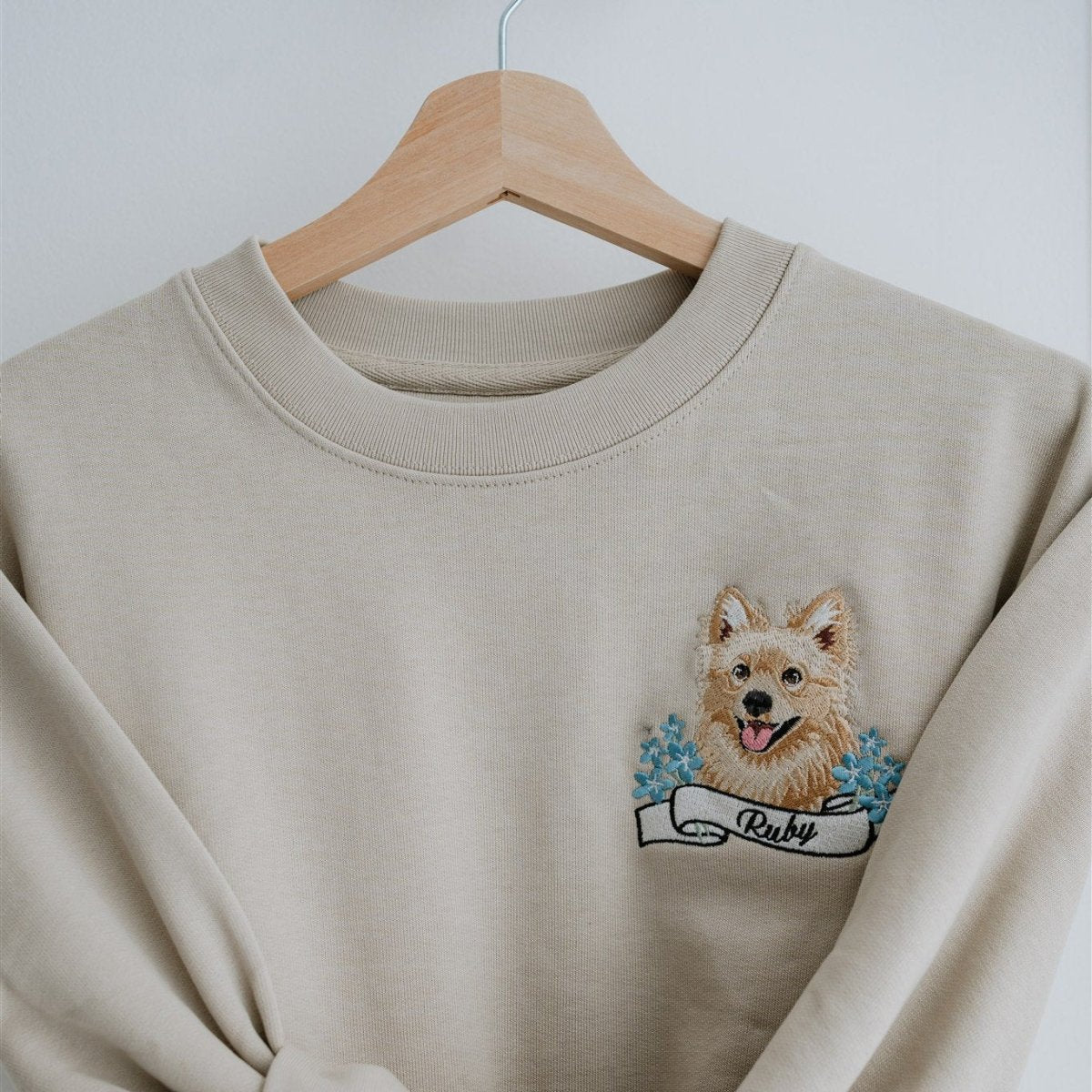 Embroidered Pet Portrait Organic Memorial Sweatshirt - Lucy and Lola Shop