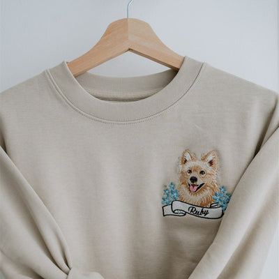 Custom Pet Memorial Sweatshirt with Embroidered Portrait view 1