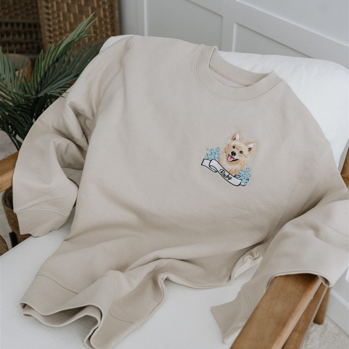 Embroidered Pet Portrait Organic Memorial Sweatshirt - Lucy and Lola Shop