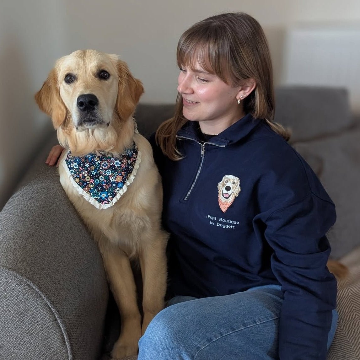 Embroidered Pet Portrait Organic Quarter Zip Sweatshirt - Lucy and Lola Shop