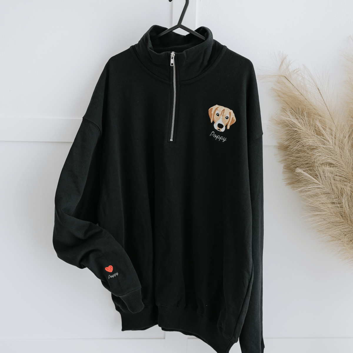 Embroidered Pet Portrait Organic Quarter Zip Sweatshirt - Lucy and Lola Shop