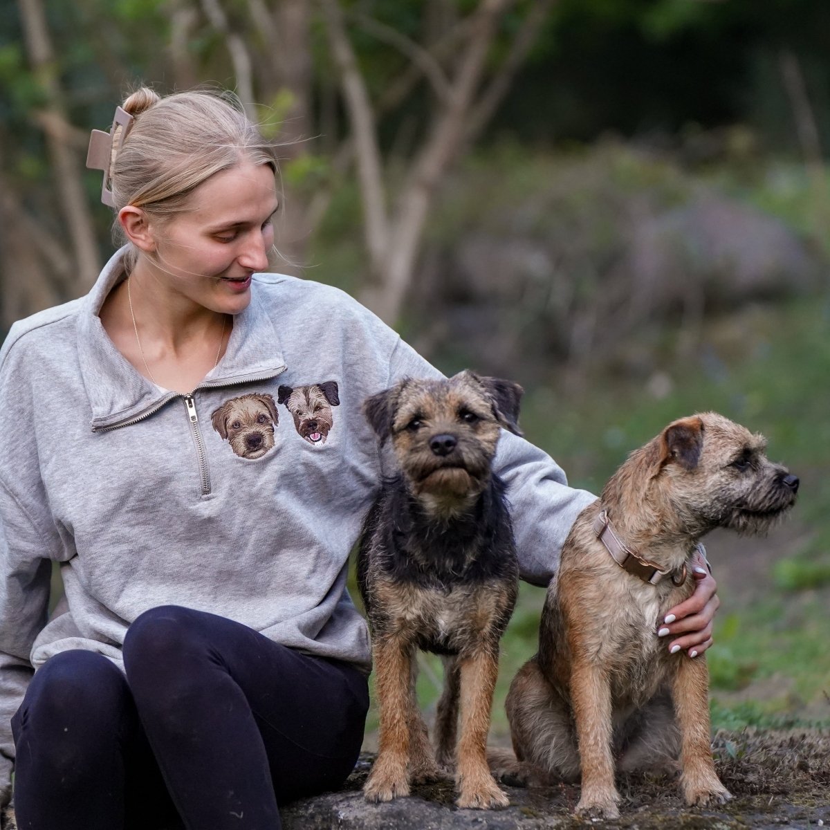 Embroidered Pet Portrait Organic Quarter Zip Sweatshirt - Lucy and Lola Shop