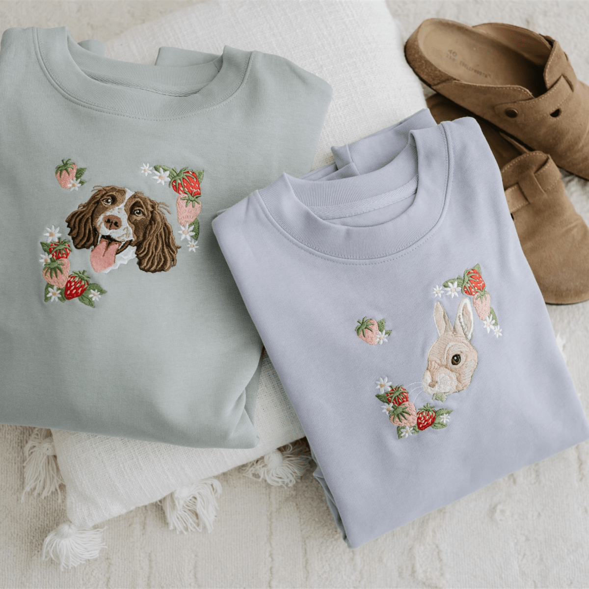 Embroidered Pet Portrait Organic Strawberry Sweatshirt - Lucy and Lola Shop