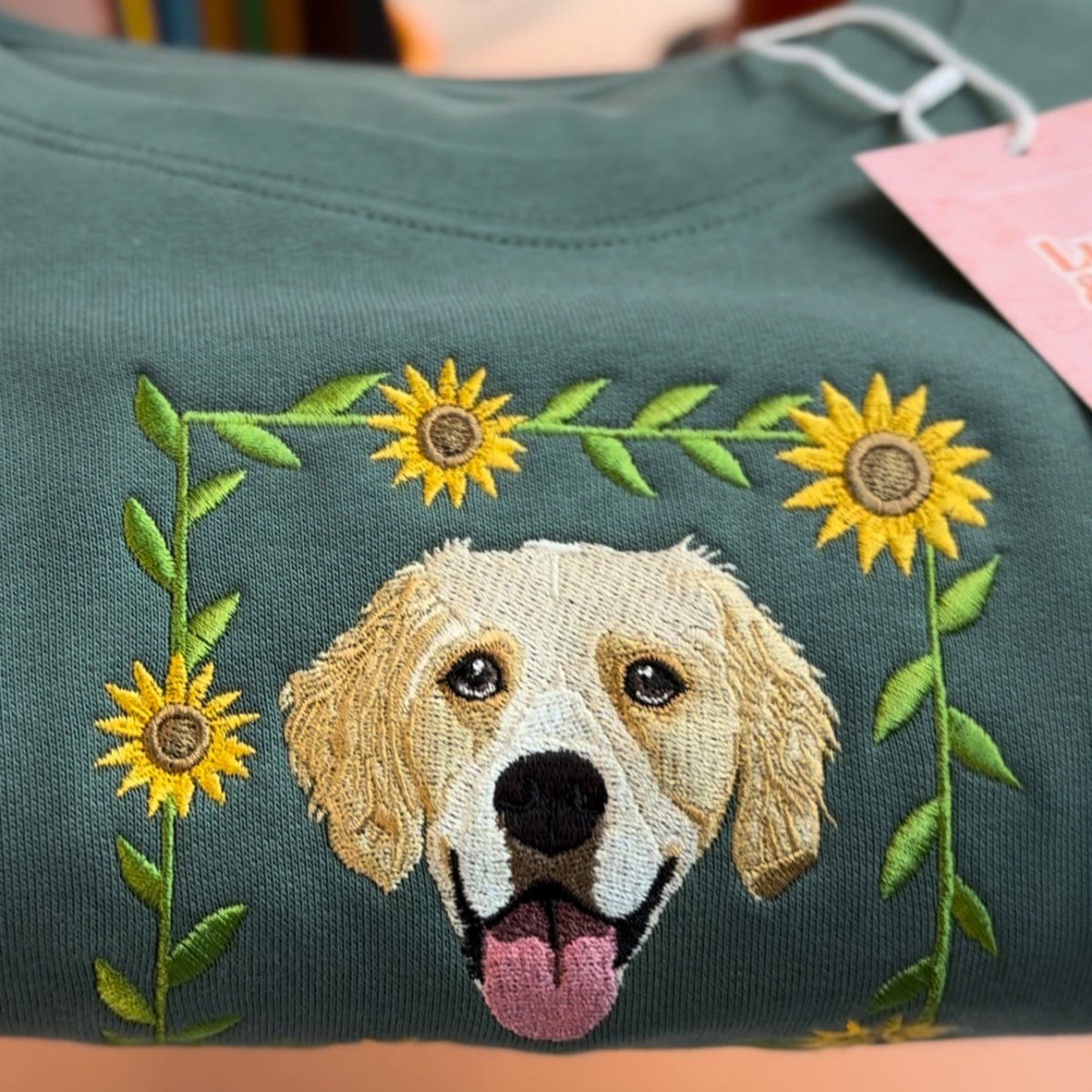 Embroidered Pet Portrait Organic Sunflower Sweatshirt - Lucy and Lola Shop