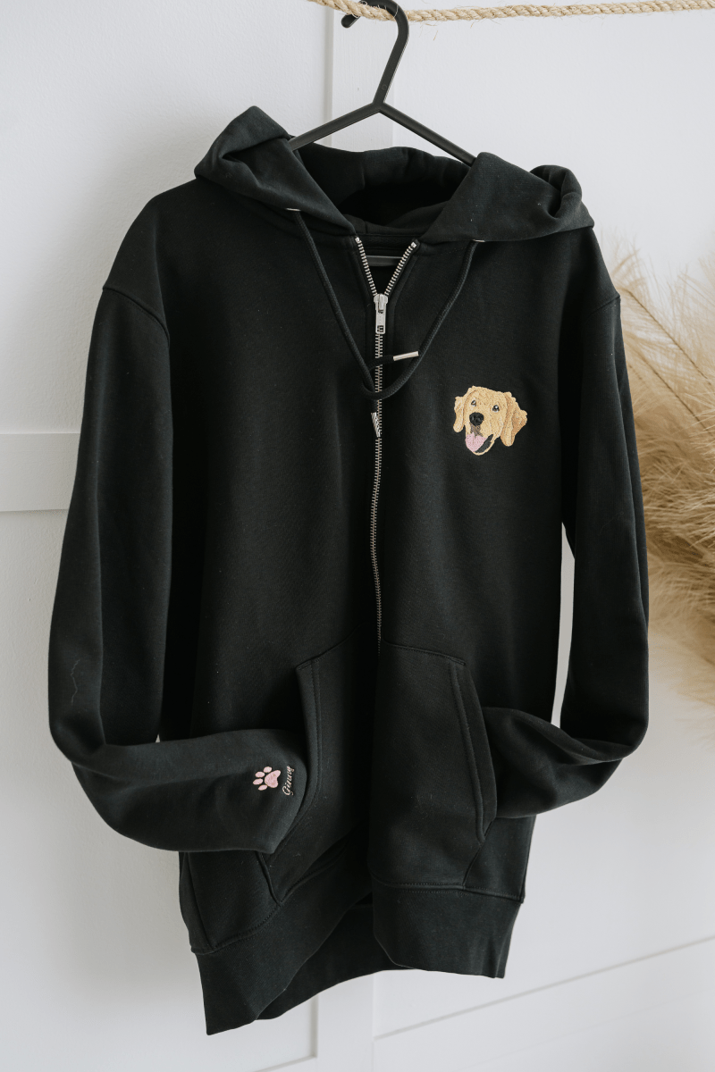 Embroidered Pet Portrait Organic Zip up Hooded Sweatshirt - Lucy and Lola Shop