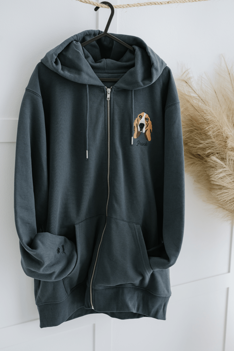 Embroidered Pet Portrait Organic Zip up Hooded Sweatshirt - Lucy and Lola Shop