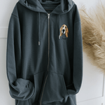 Embroidered Pet Portrait Organic Zip up Hooded Sweatshirt - Lucy and Lola Shop