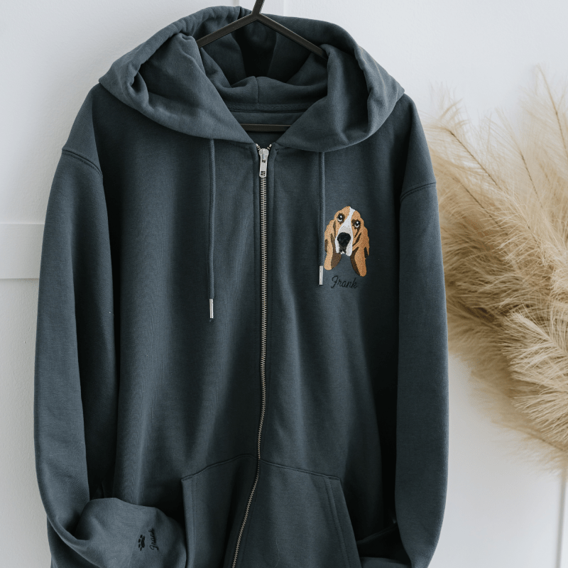 Embroidered Pet Portrait Organic Zip up Hooded Sweatshirt - Lucy and Lola Shop