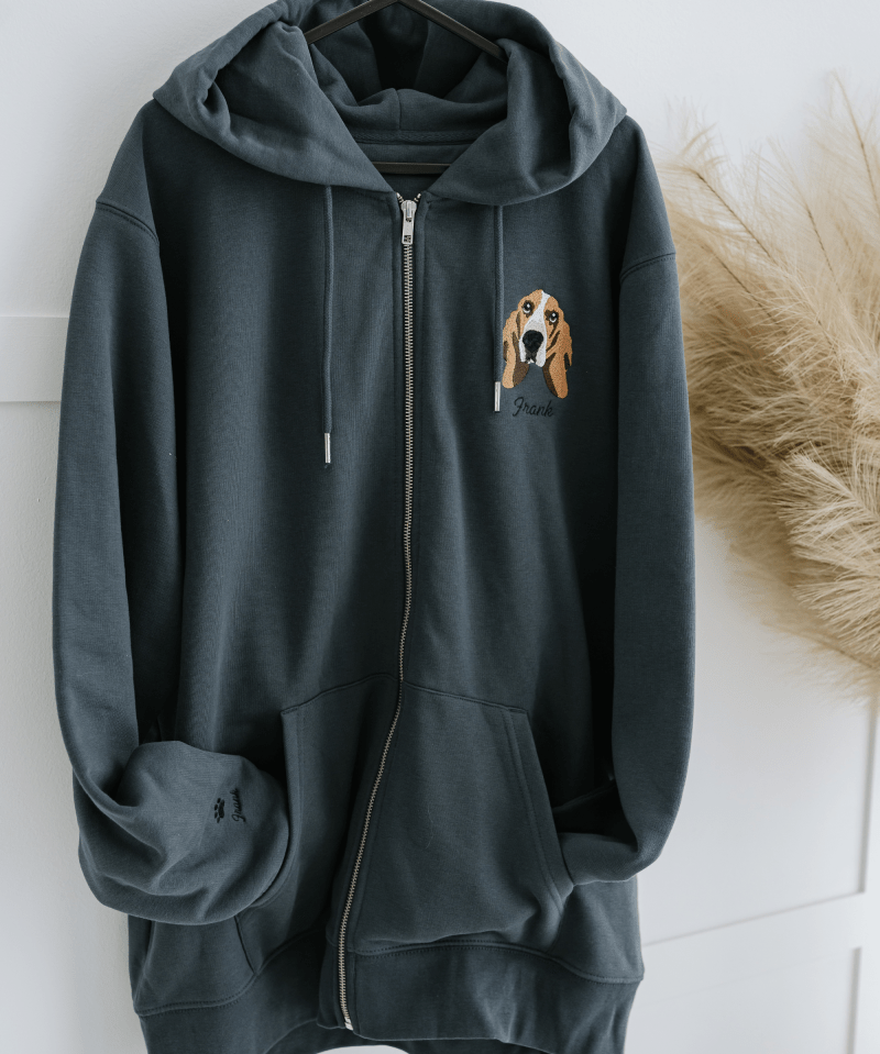 Embroidered Pet Portrait Organic Zip up Hooded Sweatshirt - Lucy and Lola Shop