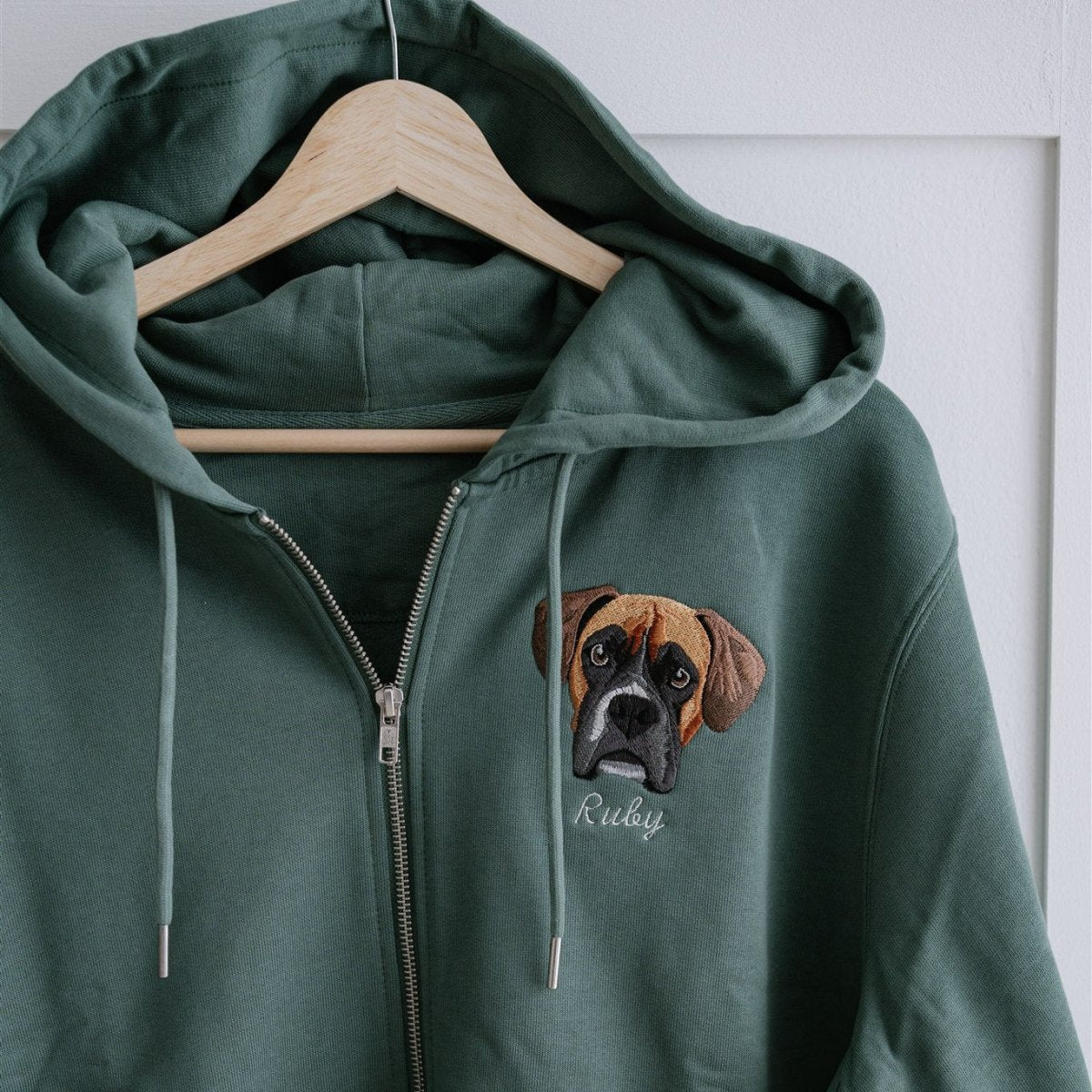 Embroidered Pet Portrait Organic Zip up Hooded Sweatshirt - Lucy and Lola Shop