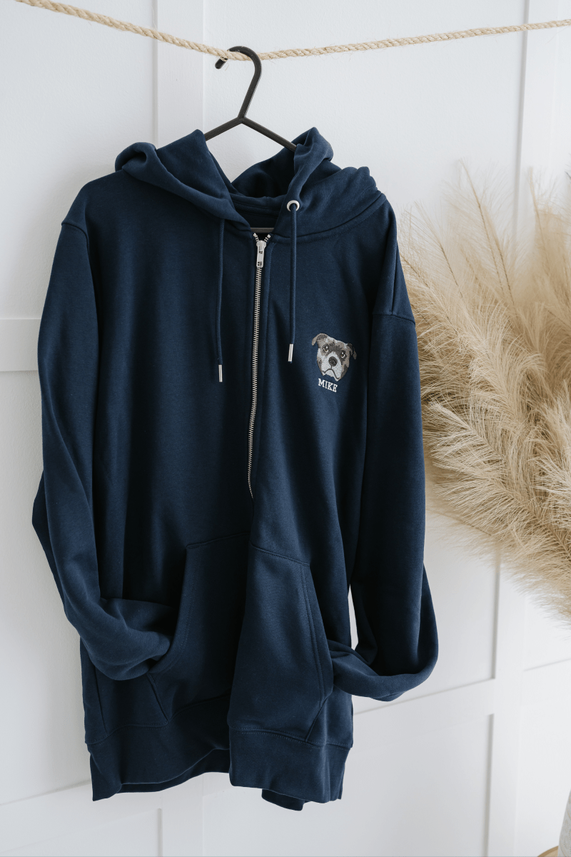 Embroidered Pet Portrait Organic Zip up Hooded Sweatshirt - Lucy and Lola Shop