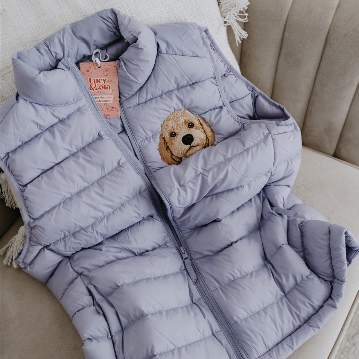 Embroidered Pet Portrait Polar Puffer Gilet Body Warmer - Lucy and Lola Shop