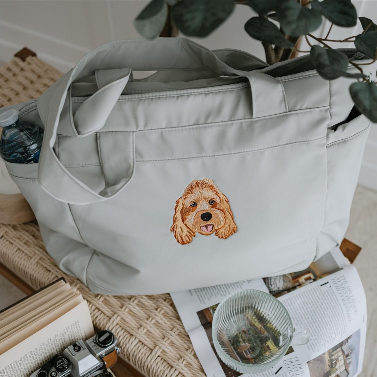 Embroidered Pet Portrait Recycled Oversized Tote Bag - Lucy and Lola Shop