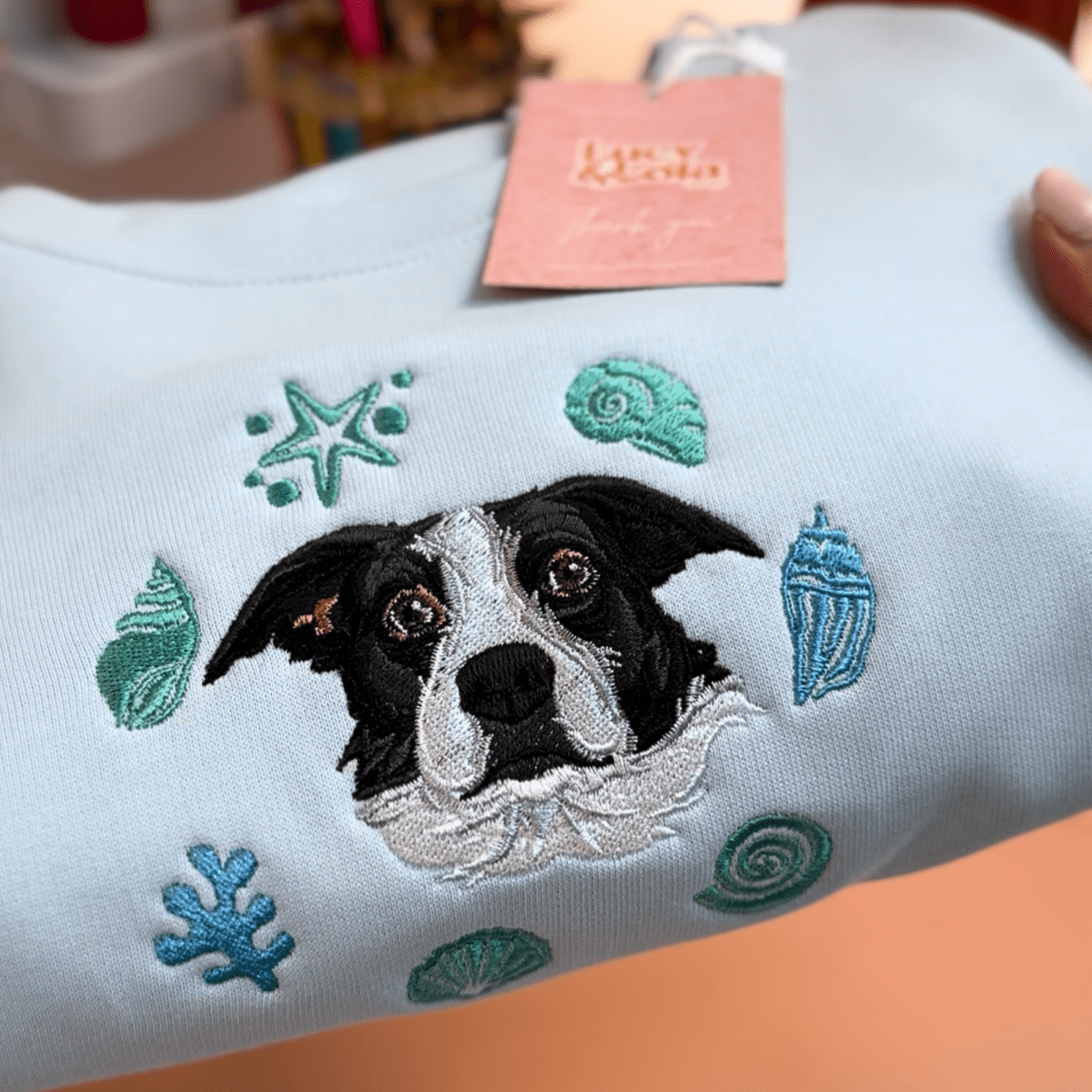 Embroidered Pet Portrait Shells Organic Crop Sweatshirt - Lucy and Lola Shop
