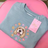 Embroidered Pet Portrait Spring Flowers Organic Sweatshirt - Lucy and Lola Shop