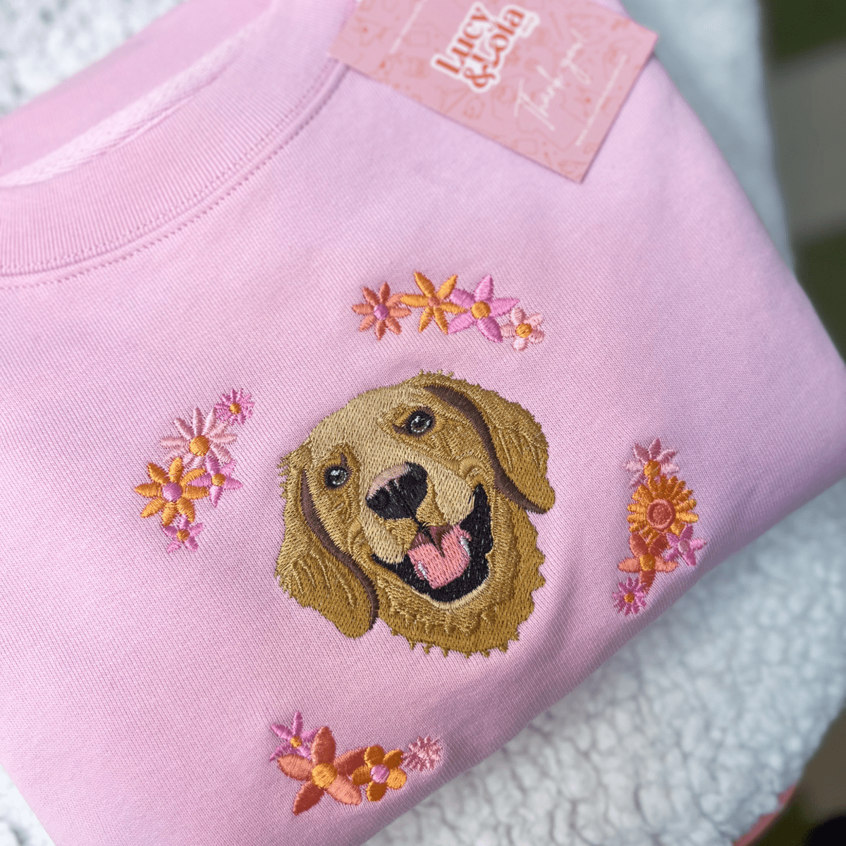 Embroidered Pet Portrait Spring Flowers Organic Sweatshirt - Lucy and Lola Shop