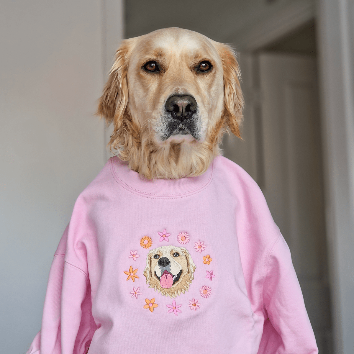 Embroidered Pet Portrait Spring Flowers Organic Sweatshirt - Lucy and Lola Shop