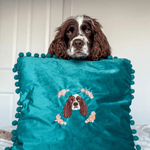 Embroidered Pet Portrait Velvet Pom Pom Cushion - Lucy and Lola Shop