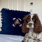 Embroidered Pet Portrait Velvet Pom Pom Cushion - Lucy and Lola Shop