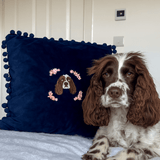 Embroidered Pet Portrait Velvet Pom Pom Cushion - Lucy and Lola Shop