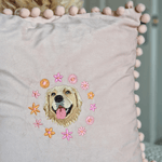 Embroidered Pet Portrait Velvet Pom Pom Cushion - Lucy and Lola Shop
