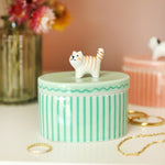 Green Oval Ceramic Cat Trinket Pot - Lucy and Lola Shop