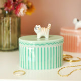 Green Oval Ceramic Cat Trinket Pot - Lucy and Lola Shop