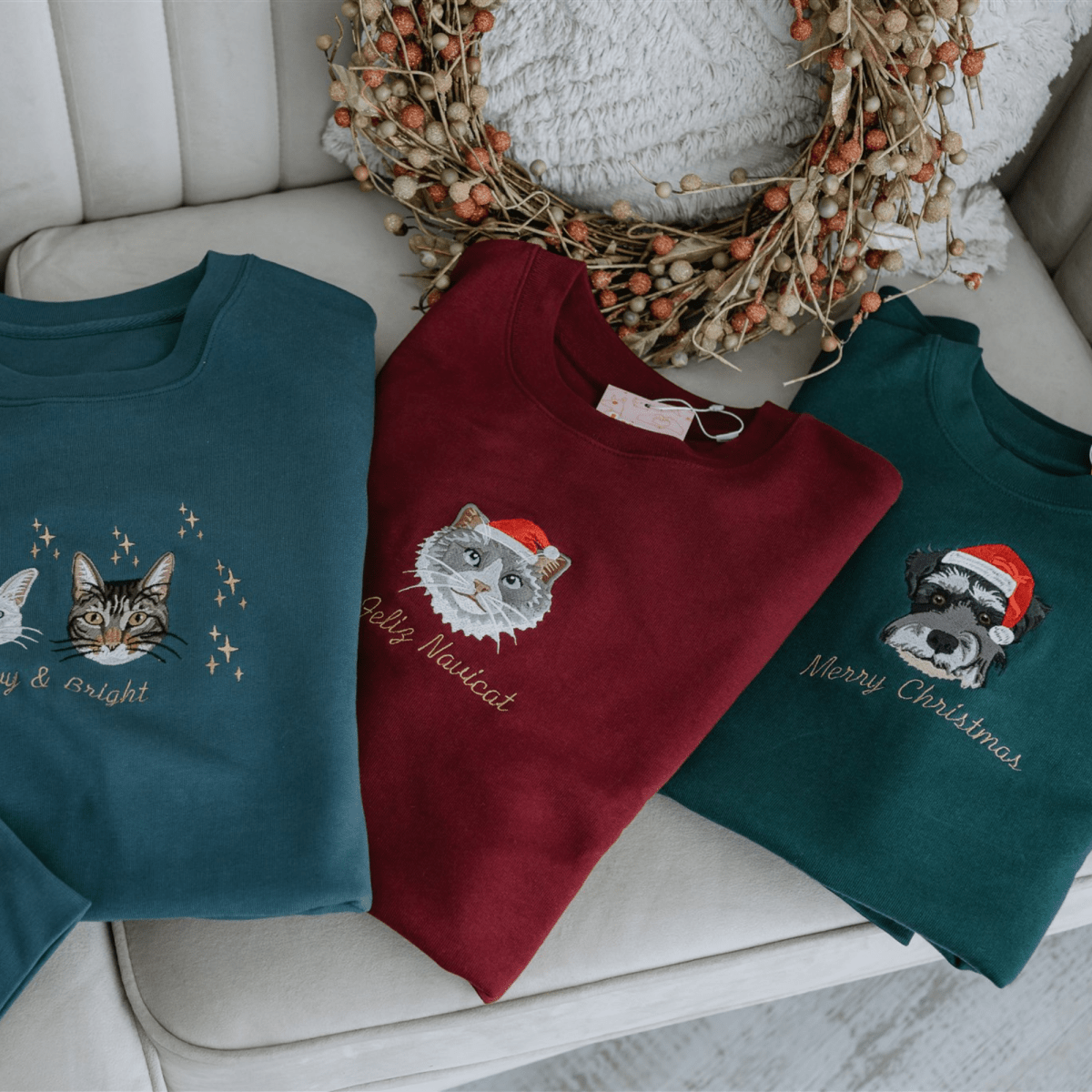 New Embroidered Pet Portrait Organic Christmas Jumper - Lucy and Lola Shop