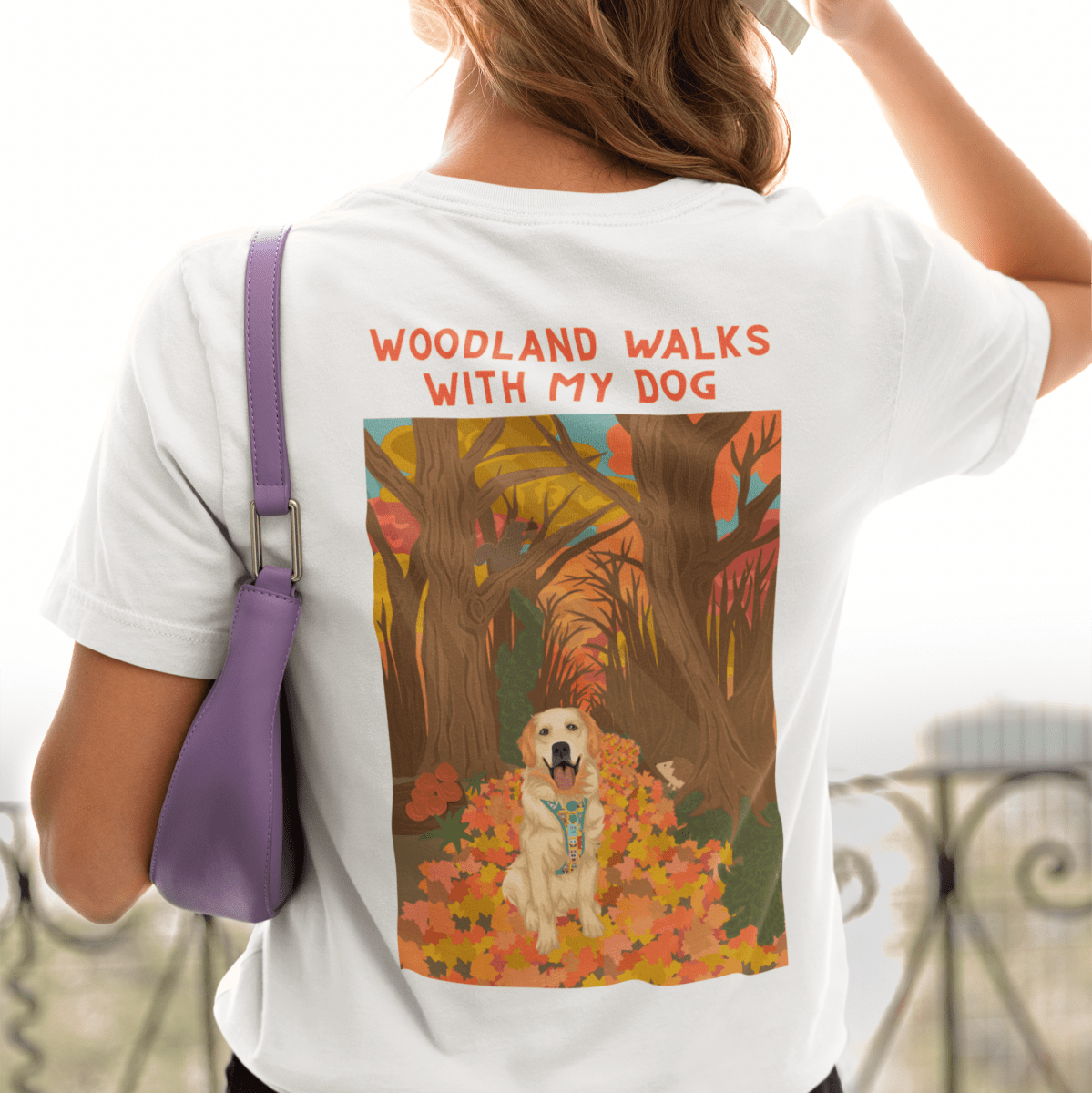 Printed Pet Portrait Autumn Walks Organic T-Shirt - Lucy and Lola Shop