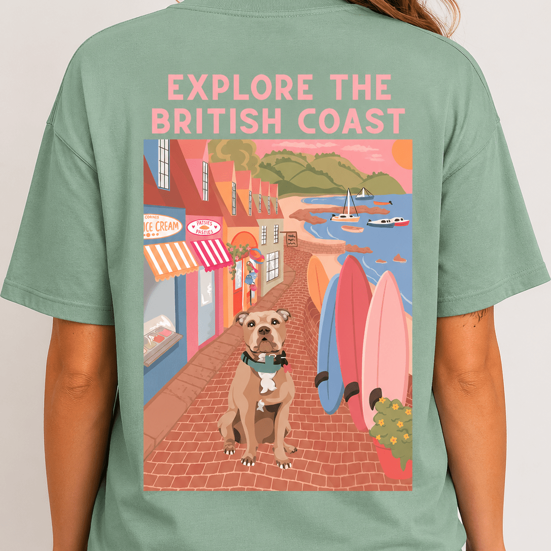 Printed Pet Portrait British Coast Organic T-Shirt - Lucy and Lola Shop
