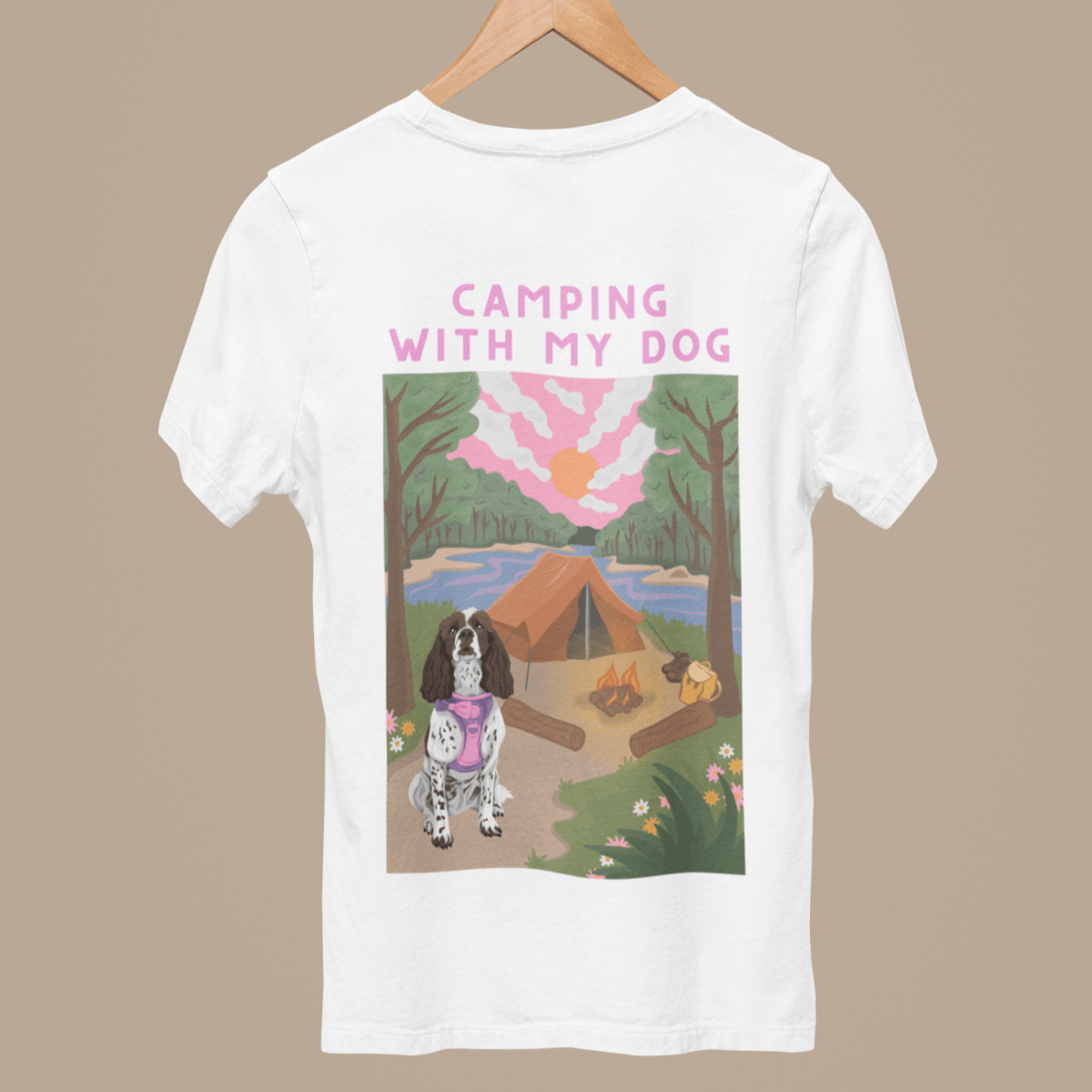Printed Pet Portrait Camping with My Dog Organic T-Shirt - Lucy and Lola Shop