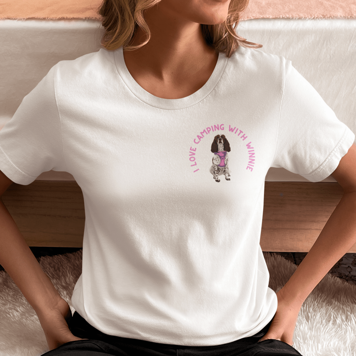 Printed Pet Portrait Camping with My Dog Organic T-Shirt - Lucy and Lola Shop