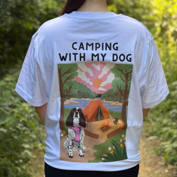 Printed Pet Portrait Camping with My Dog Organic T-Shirt - Lucy and Lola Shop