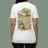 Printed Pet Portrait Flower Garden Organic T-Shirt - Lucy and Lola Shop