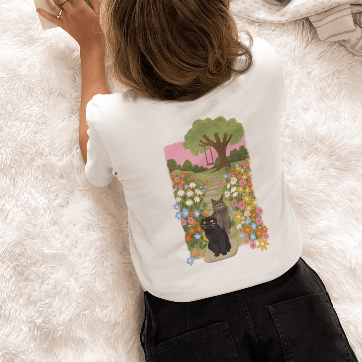 Printed Pet Portrait Flower Garden Organic T-Shirt - Lucy and Lola Shop