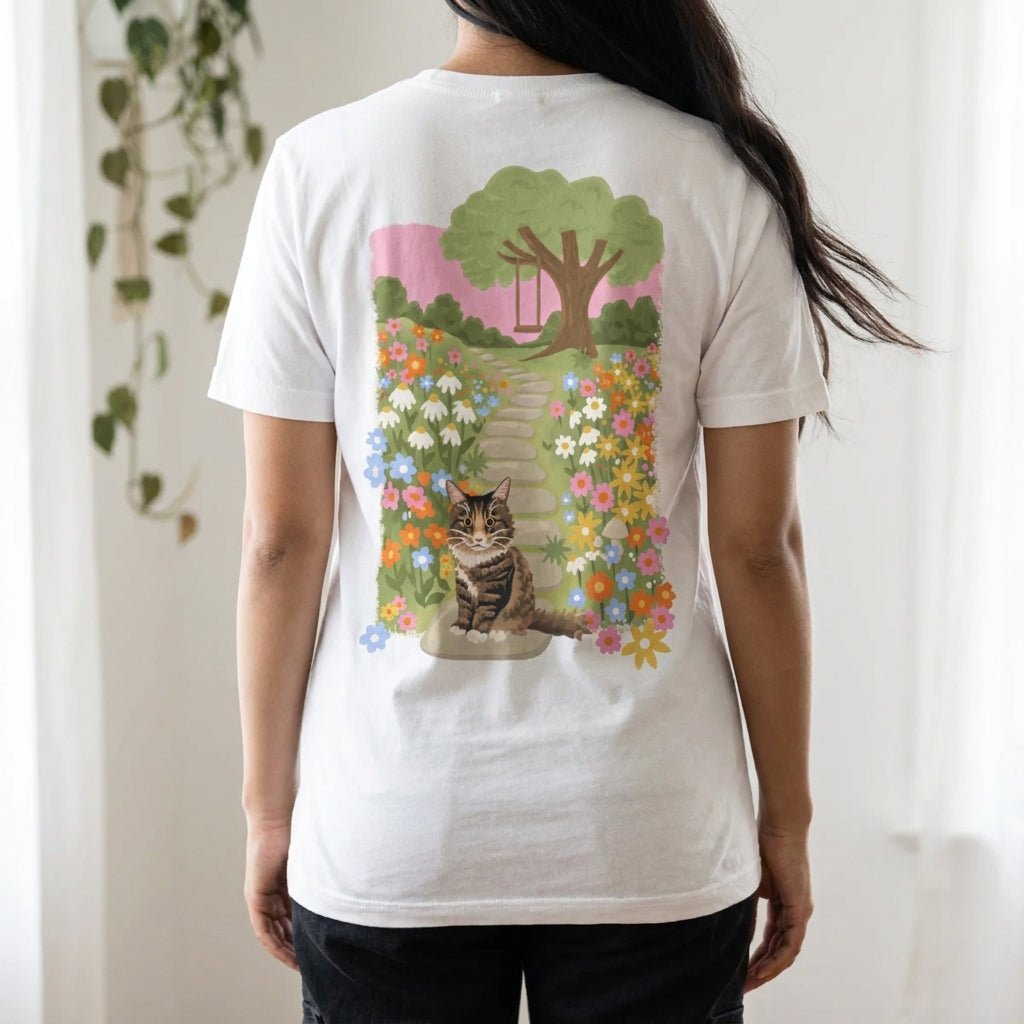 Printed Pet Portrait Flower Garden Organic T-Shirt - Lucy and Lola Shop