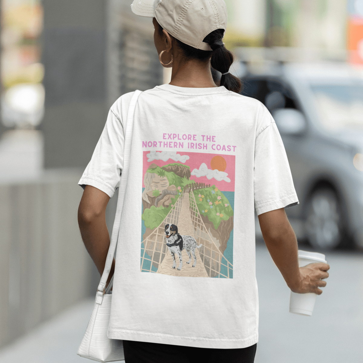 Printed Pet Portrait Northern Irish Coast Organic T-Shirt - Lucy and Lola Shop